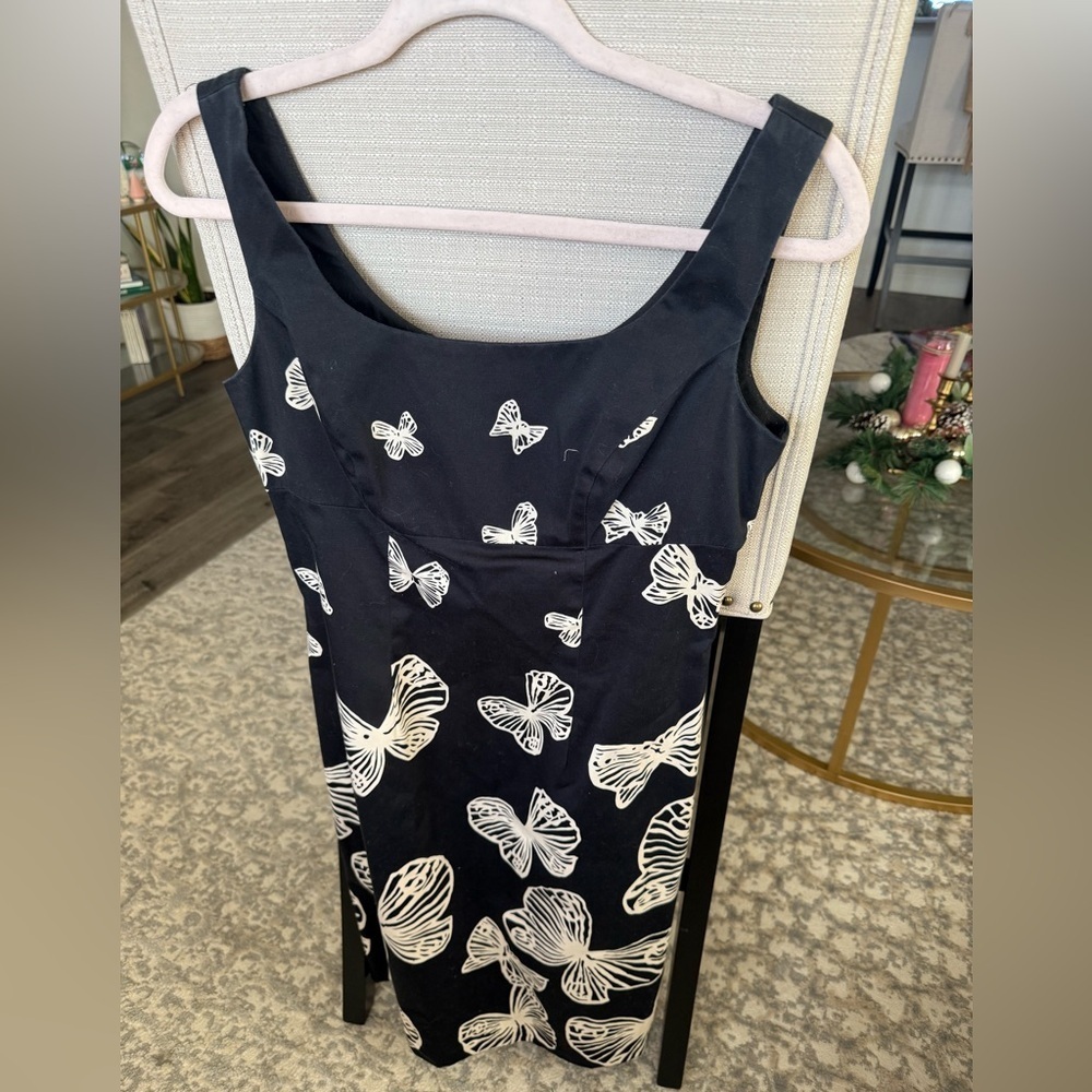 Talbots Black and Beige Sleeveless Cotton Blend Butterfly Midi Dress, 4